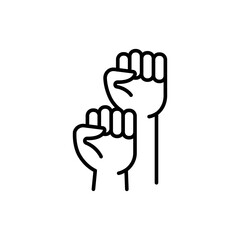 Raise fist outline icons, minimalist vector illustration ,simple transparent graphic element .Isolated on white background