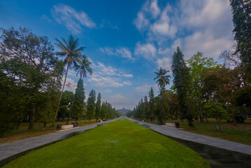 View of the pathway towards Borobudur temple located in Yogyakarta, Java, Indonesia