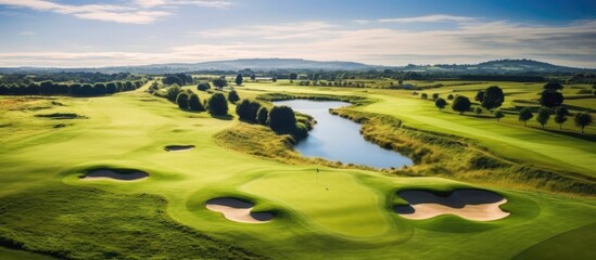 Clouds and Blue Sky over a green Golf Course on a sunny day