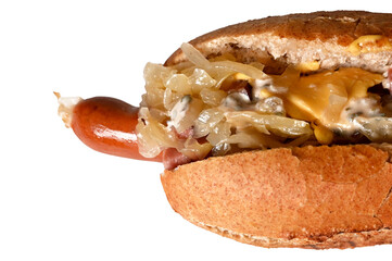 german hot dog with sausage bread and sauerkraut street food fast food taste