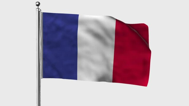 France looped flag waving in the wind with colored chroma key on transparent background remove, cycle seamless loop video
