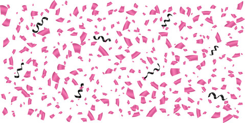 Pink confetti and ribbons on white background, Glossy festive confetti and ribbons, Celebration elements, Shiny Confetti explosion on a transparent background