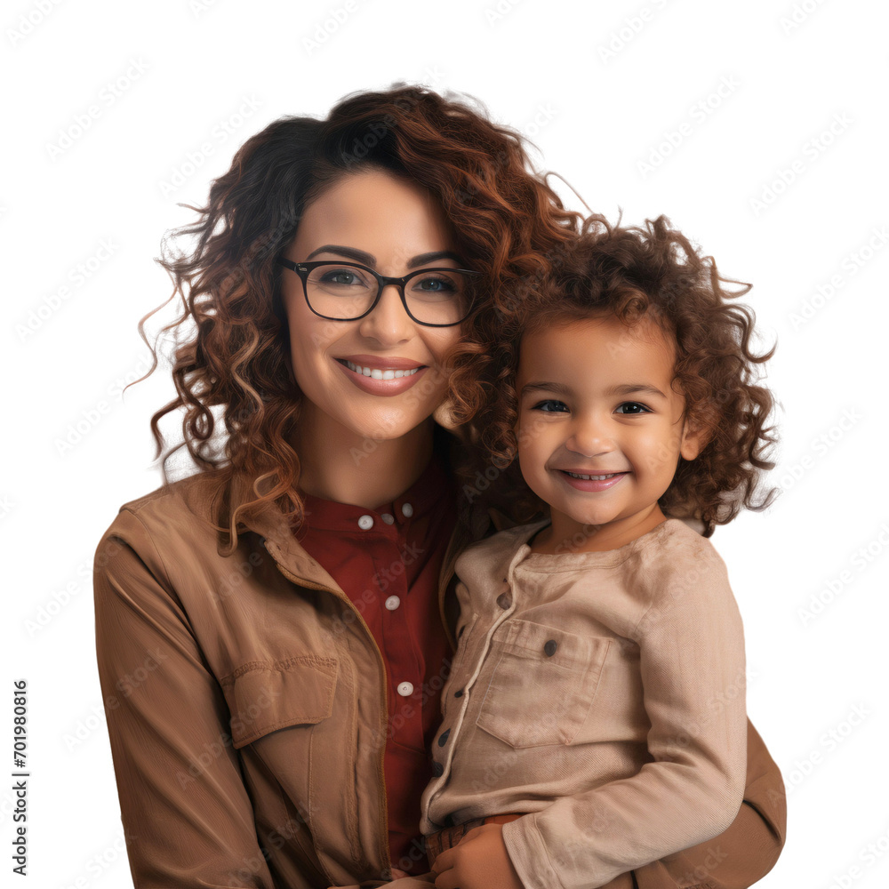 Poster portrait of a smiling mother and daughter isolated on transparent background