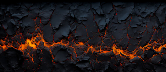 Halloween molten lava texture background. Burning fire coles concept of armageddon hell. Fiery lava and rock backdrop with atmospheric light, grunge glowing texture wide banner by Vita - Powered by Adobe