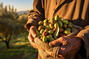 An agriculturist in Crete Greece stores fresh olives for oil production