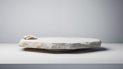Fototapeta na wymiar Stone Granite Marble Rock Platform Empty Blank Plate Podium Pedestral Table Stand Mockup Product Display Showcase Surface Podest Presentation 