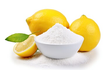 Baking soda and lemon isolated on white