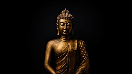 Buddha statue isolated on a dark background symbolizing peace and wisdom
