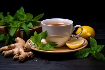 Ginger tea with lemon and mint.