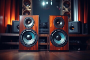 High-end audio speakers for recording studio, home theater, and music concert stereo system.