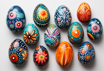 Fototapeta na wymiar Happy Easter.Set of Easter eggs with different texture on a white background.Spring holiday. Vector Illustration.Happy easter eggs