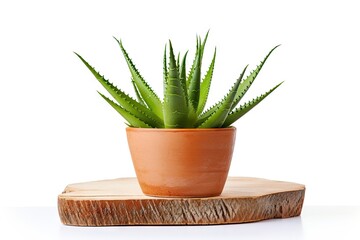 Fresh Aloe vera plant with healing sap isolated in a flowerpot