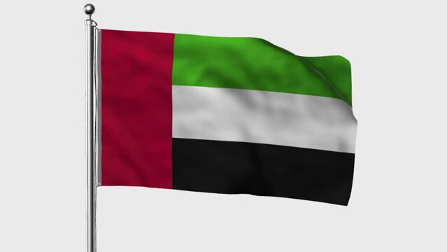 UAE looped flag waving in the wind with colored chroma key on transparent background remove, cycle seamless loop video