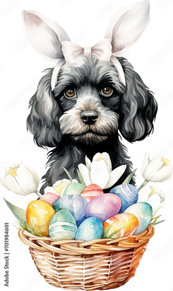 Poster Easter cavapoo illustration created with Generative AI technology