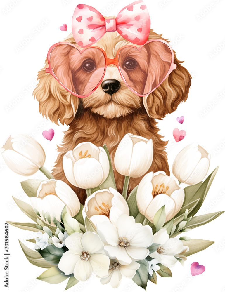 Poster valentine cavapoo illustration created with generative ai technology