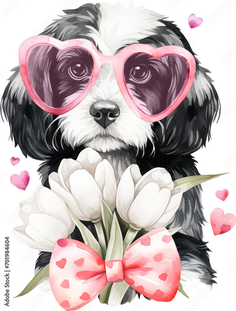Poster valentine cavapoo illustration created with generative ai technology