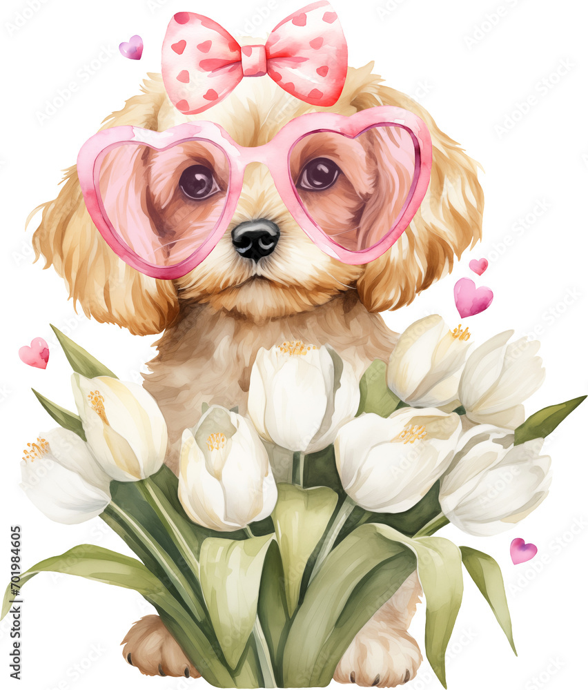 Poster valentine cavapoo illustration created with generative ai technology