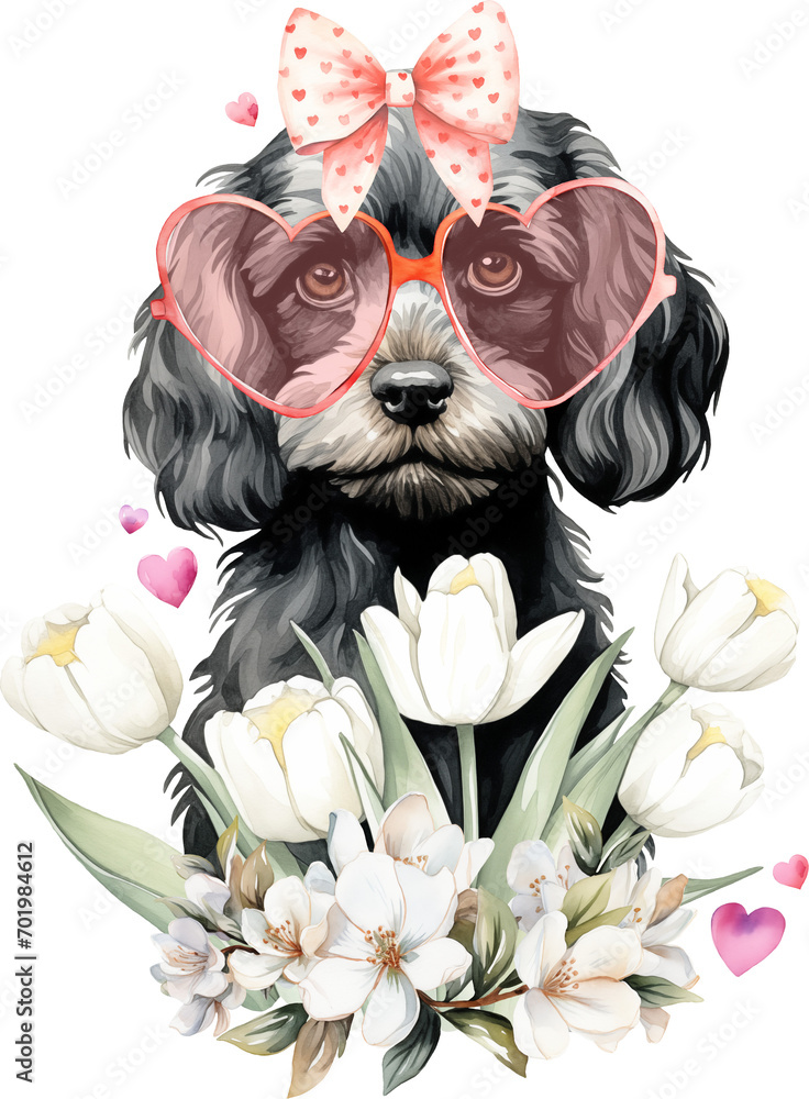 Poster Valentine cavapoo illustration created with Generative AI technology