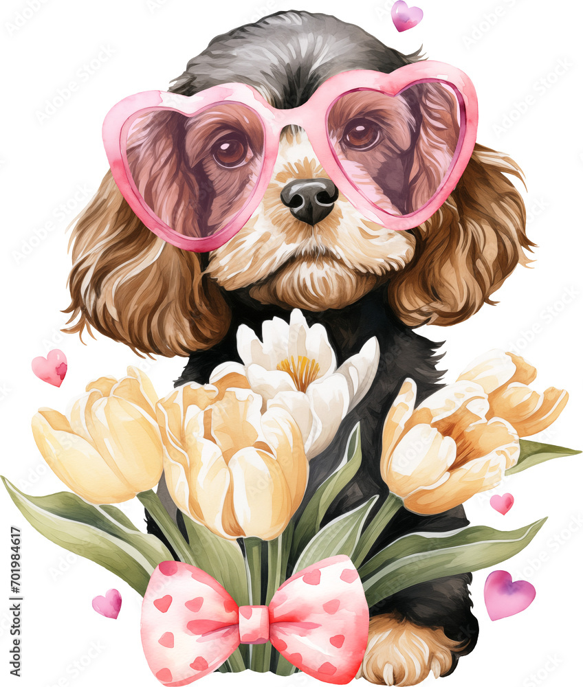 Poster valentine cavapoo illustration created with generative ai technology