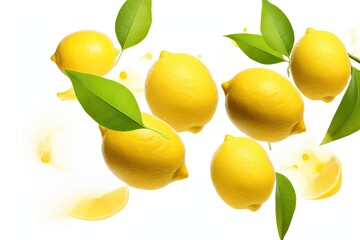 Isolated lemon fruits in flight on white background