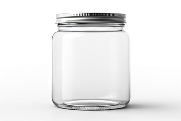 Isolated mockup of a glass canister or jar with a silver cap on a white background with clipping path - Powered by Adobe