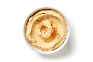 Isolated white background top view of hummus bowl