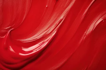 Wall murals Hot chili peppers Liquid lipstick smudge stroke on red textured background a beauty product or paint sample