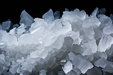 Macro salt crystals isolated on black background