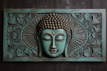 Textured wooden painting of Buddha meditating