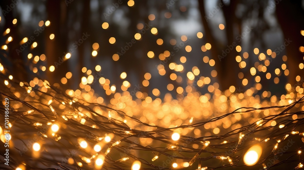 Poster twinkling string lights are strung up around the perimeter of the bonfire, adding a touch of whimsy 