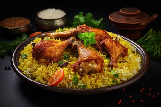 the popular Saudi dish chicken kabsa with mandi rice