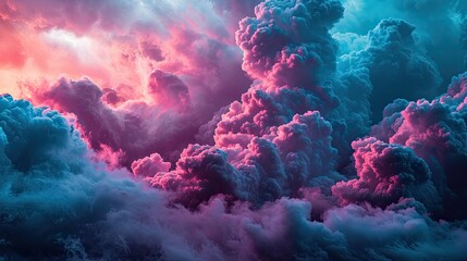 Dreamy pastel teal and pink smoke on abstract dark sky