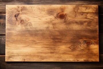 Top view of rustic wooden table top with wooden chop board