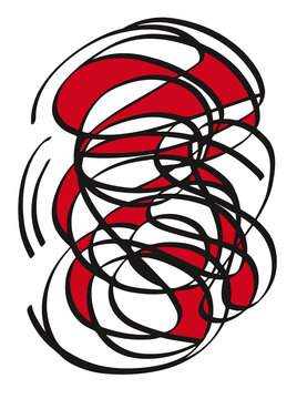 Abstract hand drawn scribble design. Black expressive lines with red shapes. Poster. Vector
