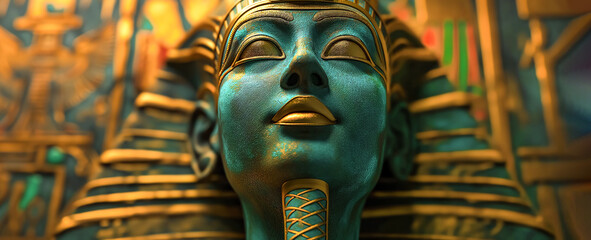 Ancient statue of pharaoh. Female Egyptian Pharaoh - obrazy, fototapety, plakaty