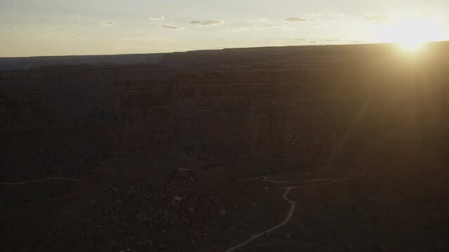 Sunset over red rock canyon in desert