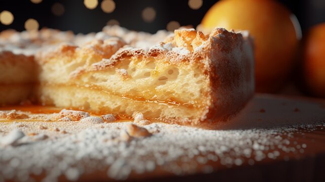 A rendered close-up of a 3D model highlighting the crumbly texture of Apfelkuchen zum Erntedankfest.