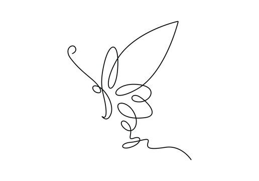 Continuous one line drawing of luxury butterfly for corporation logo. Beauty care and salon icon. Isolated on white background vector illustration.
