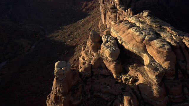 Aerial view of red rock canyon in desert