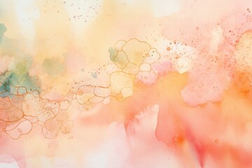 Obraz premium Abstract watercolor background with watercolor splashes in light pink, peach fuzz and yellow colors, textured painting