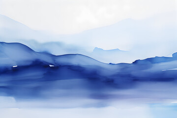 Misty mountain blue abstract landscape with light clouds, background