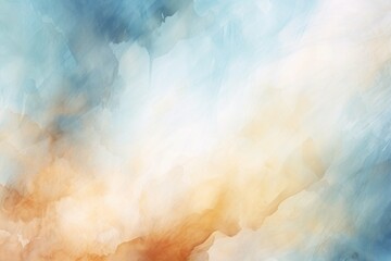 Abstract watercolor background with clouds in peach fuzz and blue colors - obrazy, fototapety, plakaty