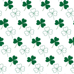 Seamless pattern of tree and four leaf clover. Outline and color drawn design concept for many uses