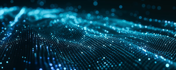 Wave of dots and weave lines. Abstract blue background for design on the topic of cyberspace, big...