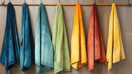 A set of handdyed tea towels, each with their own variations in color and texture, but perfect for adding a personal touch to the kitchen.