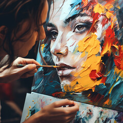 A close-up of an artist painting on a canvas.