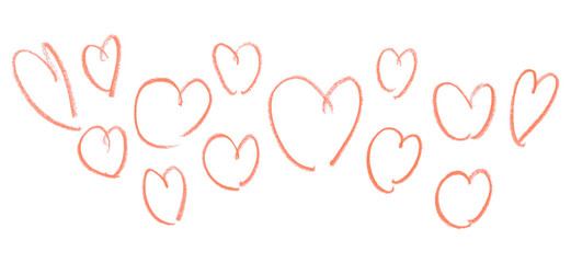 Pencil drawing orange heart isolated on transparent background.