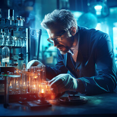 A confident scientist making a breakthrough in the lab. - obrazy, fototapety, plakaty