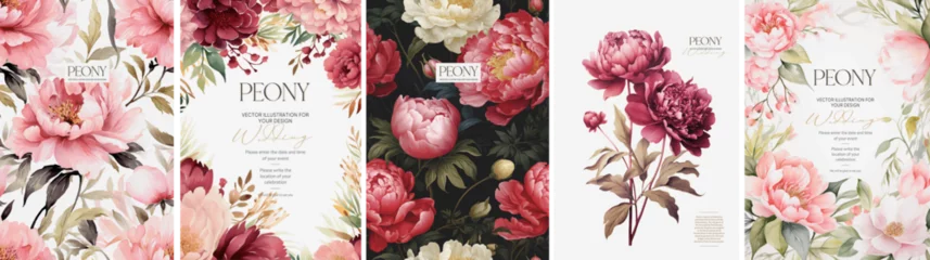 Foto op Aluminium Peonies. Flowers. Vector floral illustrations of buds, leaves, frame, border, seamless pattern, peony for wedding invitation, greeting card or poster © Ardea-studio