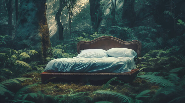 Bed in a forest